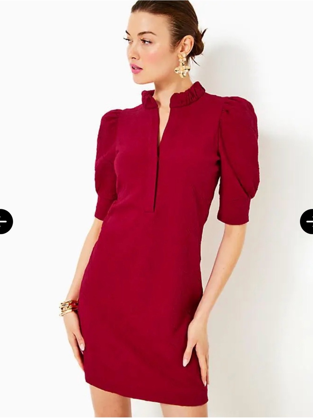 Lilly Pulitzer Elsey Popover Dress – Malbec Red Knit Pucker Jacquard – XS